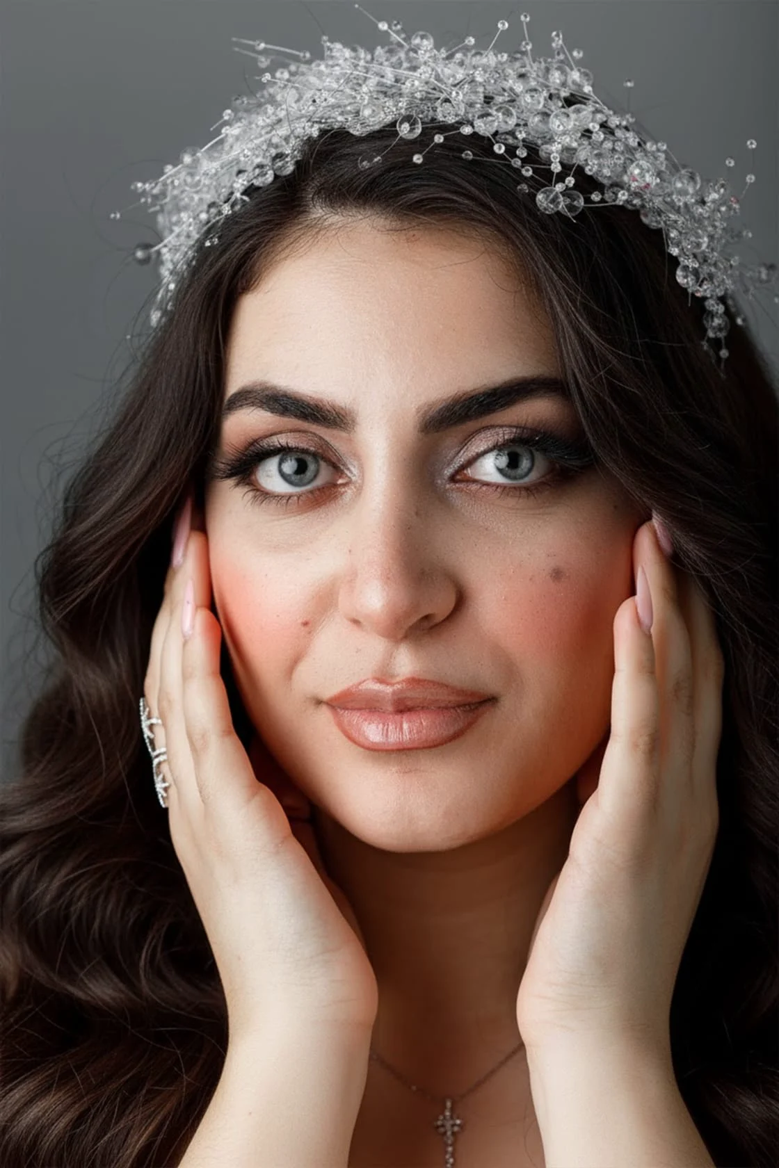Maquillage mariée, regard intense et couronne de gypsophile — mise en beauté Maison Mariam Lyon 6e